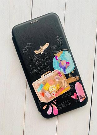 Чохол-книжка з малюнком для xiaomi redmi note 8 pro чорний :: подорожі (принт 329) 2