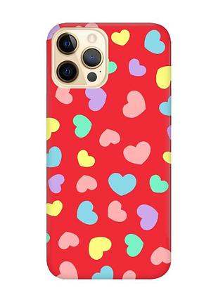 Матовий червоний чохол на apple iphone 12 pro max :: різнокольорові сердечка (принт 335)