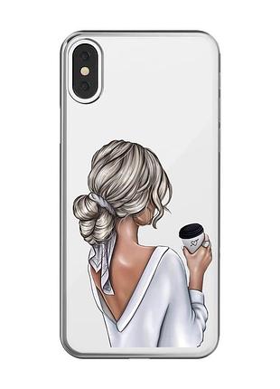 Прозрачный чехол на iphone x/xs :: девушка с латте (принт 227)