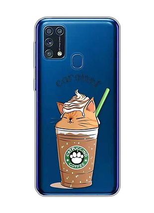 Прозорий чохол на samsung galaxy m31 :: капучіно котик (принт 97)
