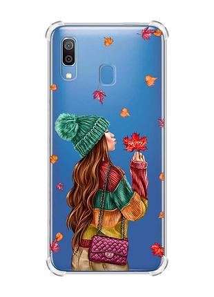Чохол з потовщеними кутами на samsung galaxy a30 (2019)/a20 (2019) дівчина з листям (принт 221)