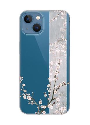 Прозрачный чехол на iphone 13 :: цветущая сакура (принт 285)