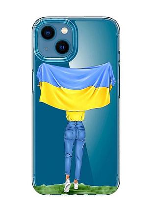 Прозрачный чехол на iphone 13 mini :: девушка с флагом (принт 263)