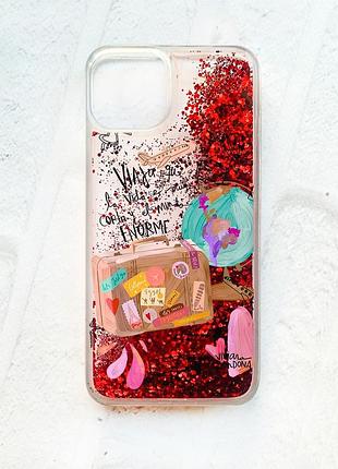 Чехол с плавающими блестками на iphone 14 красный :: настроение путешествовать (принт 329)