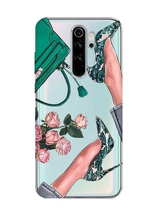 Прозрачный чехол на xiaomi redmi note 8 pro :: туфельки и цветы (принт 225)