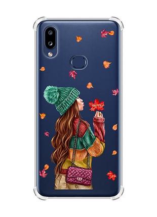 Чехол с утолщенными углами на samsung galaxy a10s/a107 :: девушка с листьями (принт 221)