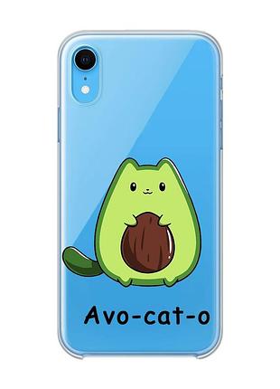 Прозрачный чехол на iphone xr :: котик авокадо (принт 306)
