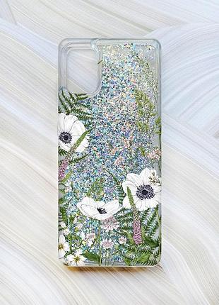 Чехол с плавающими блестками на samsung galaxy a31 серебристый :: цветы полевые (принт 363)