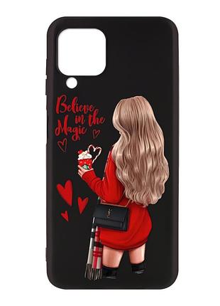 Матовий чорний чохол на samsung galaxy a12 :: дівчина з кавою (принт 137)