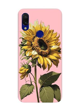 Матовый чехол с розовыми боками на xiaomi redmi 7 :: подсолнечник /принт 274/