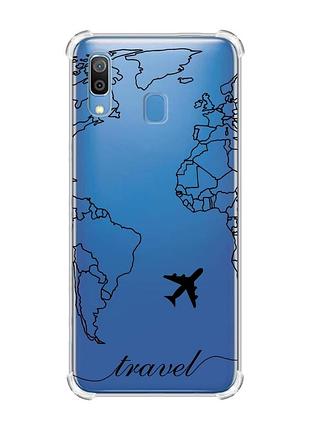 Чехол с утолщёнными углами на samsung galaxy a30 (2019)/a20 (2019) карта. контур (принт 330)