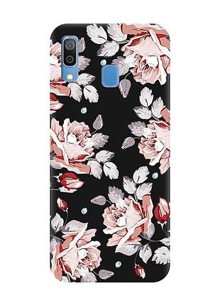 Матовий чорний чохол на samsung galaxy a30 (2019)/a20 (2019) фон троянди (принт 273)