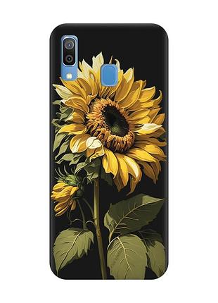 Матовый черный чехол на samsung galaxy a30 (2019)/a20 (2019) подсолнечник (принт 274)