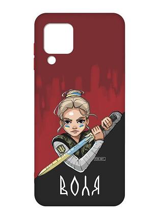 Чехол с красными боками на samsung galaxy m32/a22/m22 4g :: украинская защитница (патриотический принт 171)
