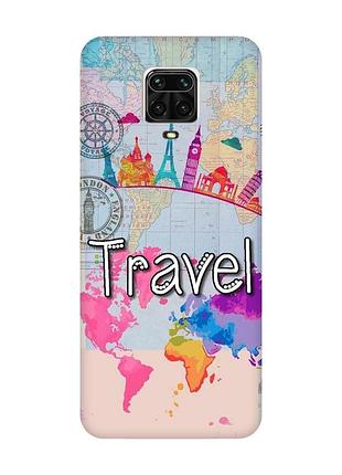 Матовый чехол с розовыми боками на xiaomi redmi note 9 pro / 9s / 9 pro max :: путешествие. travel (принт 321)