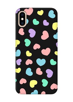 Матовый черный чехол на iphone xs max :: разноцветные сердечка (принт 335)