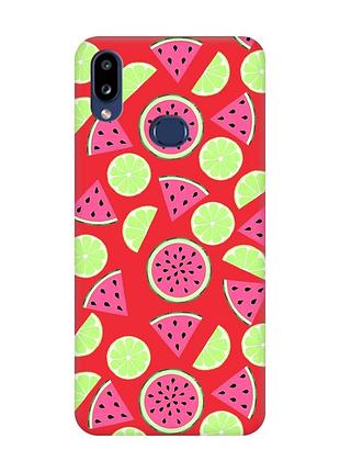 Матовый красный чехол на samsung galaxy a10s (a107) :: арбузы и лайм (принт 345)