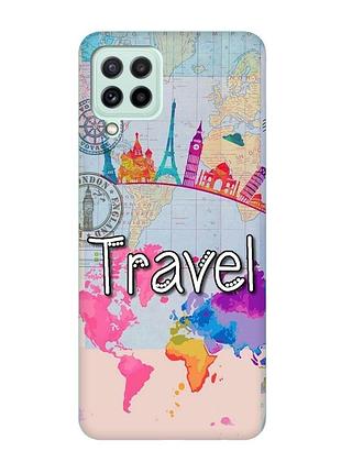 Матовый чехол с бирюзовыми боками на samsung galaxy a22 4g/ m32/ m22 :: путешествие. travel (принт 321)