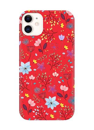 Матовый красный чехол на iphone 11 :: цветочный фон (принт 267)