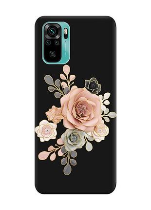 Матовый черный чехол на xiaomi redmi note 10 / note 10s :: розы (принт 275)