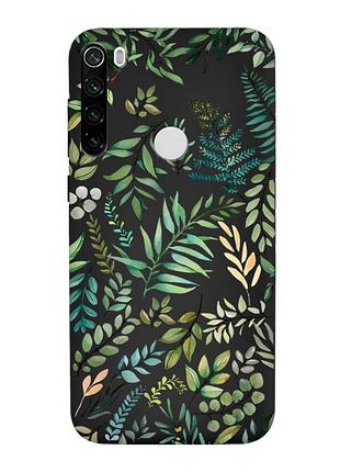 Матовый черный чехол на xiaomi redmi note 8t :: растительный фон (принт 377)