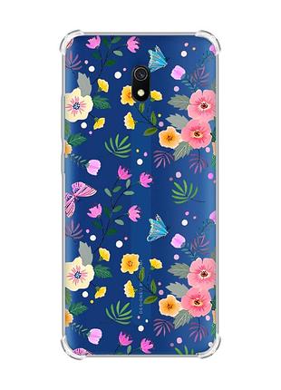 Чехол с утолщенными углами на xiaomi redmi 8a :: цветочный фон (принт 369)
