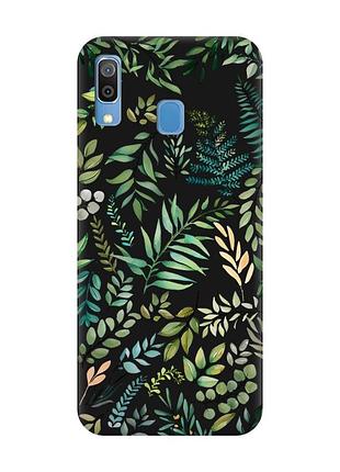 Матовый черный чехол на samsung galaxy a30 (2019) растительный фон (принт 377)