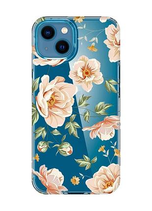 Прозрачный чехол на iphone 13 mini :: цветы пастельные (принт 277)