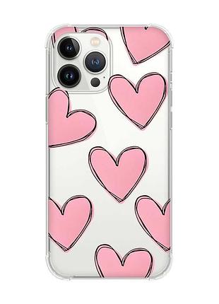 Чохол із потовщеними кутами на iphone 14 pro сердечка рожеві (принт 78)
