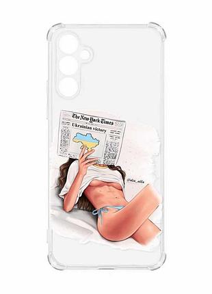 Чехол с утолщенными углами на samsung galaxy a55 (a556) :: девушка с газетой (принт 31)