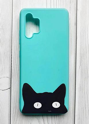 Матовый бирюзовый чехол на samsung galaxy a32 кошечка (принт 119)