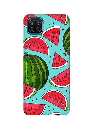 Матовый бирюзовый чехол для samsung galaxy a12 :: арбузы (принт 341)