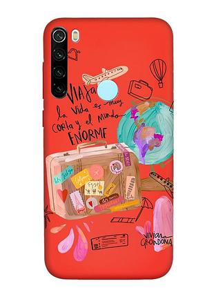 Матовый красный чехол на xiaomi redmi note 8t :: настроение путешествовать (принт 329)