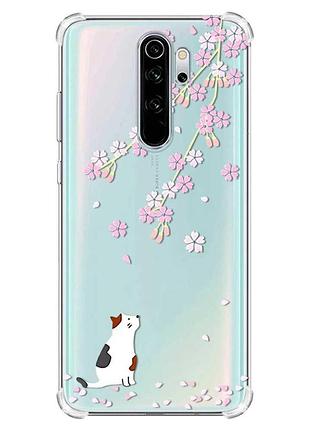 Чехол с утолщёнными углами на xiaomi redmi note 8 pro :: котик и сакура (принт 283)