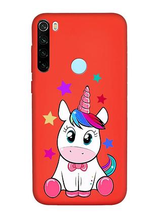 Матовий червоний чохол на xiaomi redmi note 8t :: єдиноріг (принт 102)