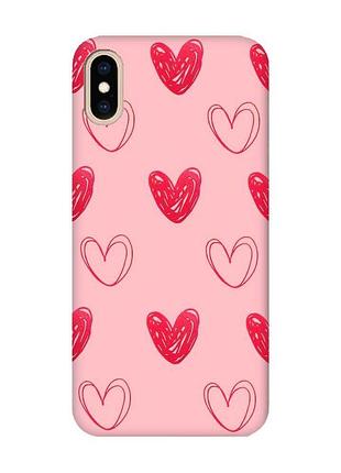Матовый розовый чехол на iphone xs max :: сердечка красные (принт 77)