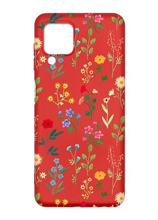 Матовий червоний чохол на samsung galaxy m32/a22/m22 4g :: квітковий фон (принт 269)