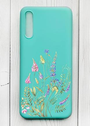 Матовый бирюзовый чехол на samsung galaxy a50 (2019) a505/a30s :: цветочная идиллия (принт 382)
