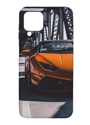 Матовый чехол с черными боками на samsung galaxy a12 :: авто оранжевое (принт 237)