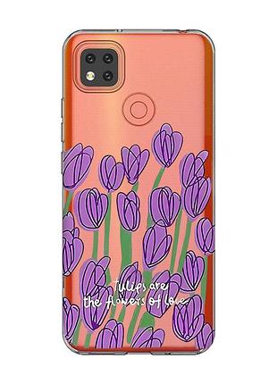 Прозрачный чехол для xiaomi redmi 9c тюльпаны (принт 265)
