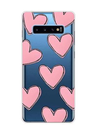 Прозорий чохол на samsung galaxy s10 plus :: сердечка рожеві (принт 78)