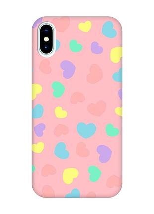 Матовий рожевий чохол на iphone x / xs :: різнокольорові сердечка (принт 335)
