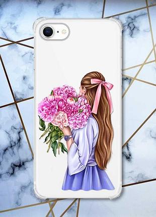 Чохол з потовщеними кутами на iphone 7/ 7s/ 8/ 8s :: дівчина з півоніями (принт 11)