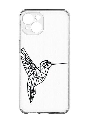 Прозрачный чехол с защитой камер на iphone 15 колибри (принт 122)
