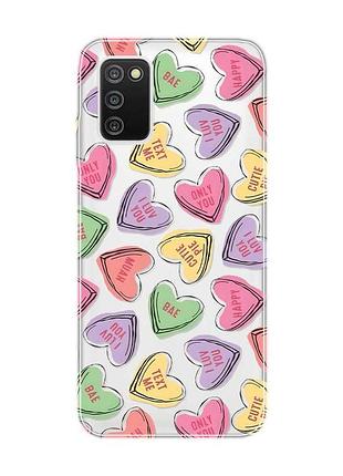 Прозорий чохол на samsung galaxy a03s :: сердечка з текстом (принт 333)