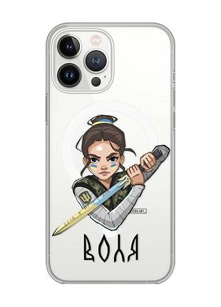 Магнитный чехол на iphone 14 pro max с поддержкой magsafe :: украинская защитница (принт 169)