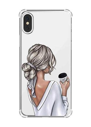 Чехол с утолщёнными углами на iphone x/xs :: девушка с латте (принт 227)