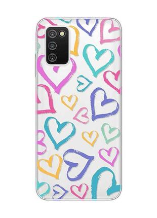 Прозорий чохол на samsung galaxy a03s :: різнокольорові сердечка (принт 332)