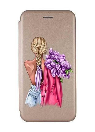Чехол-книжка с рисунком для xiaomi redmi 10c золотой :: девушка с сиренью (принт 7)