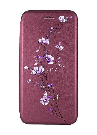 Чехол-книжка с рисунком для xiaomi redmi note 13 pro 4g бордовый :: веточка цветов (принт 278)